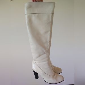 Cream leather winter high boots, size 38.